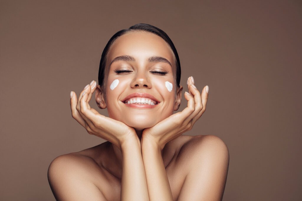 Woman Takes Care of skin Microbiome and Enjoys Healthy Radiant Skin