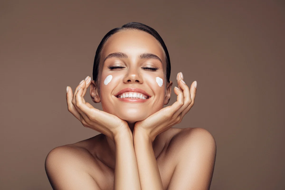 Woman Takes Care of skin Microbiome and Enjoys Healthy Radiant Skin