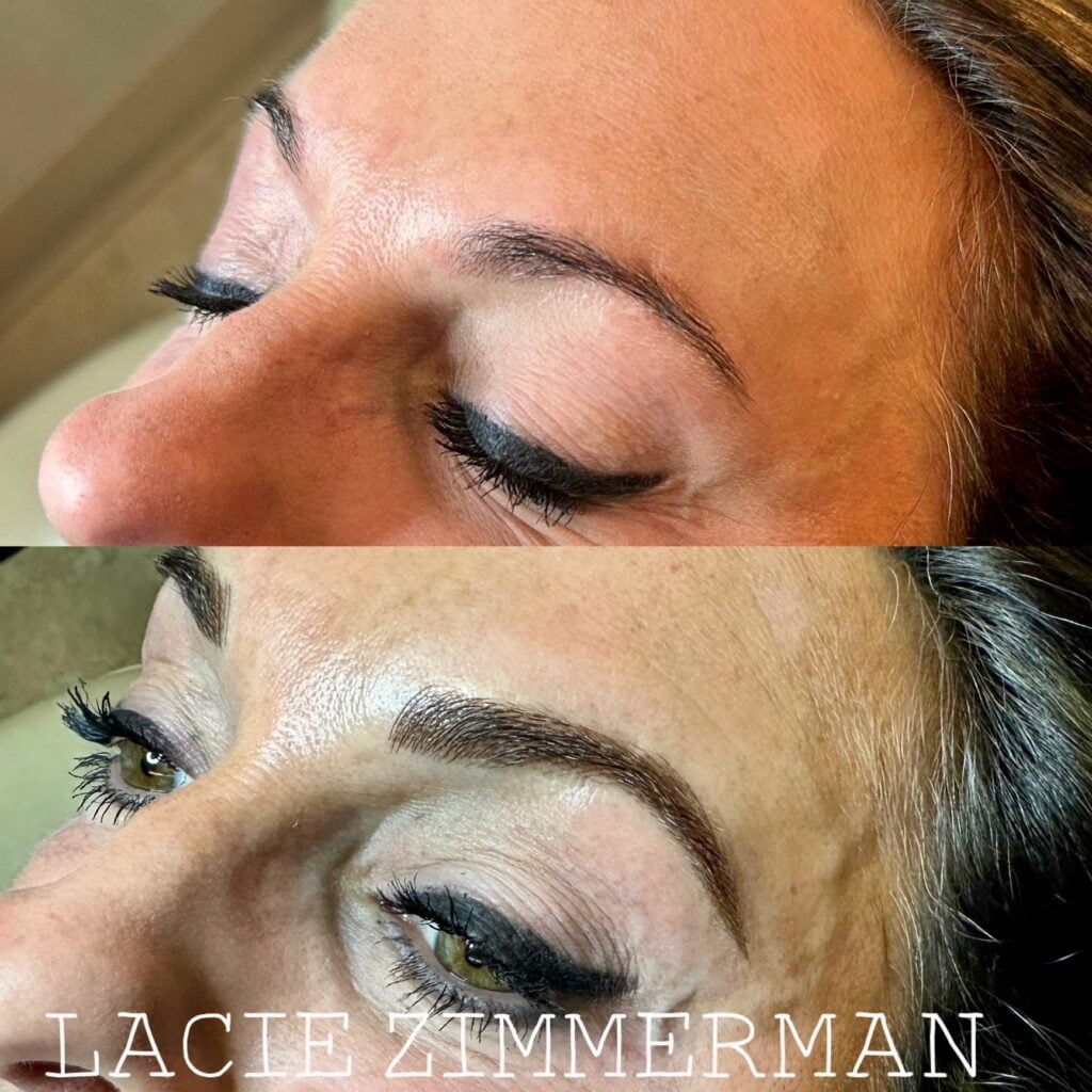 Client before and after combination brow technique.