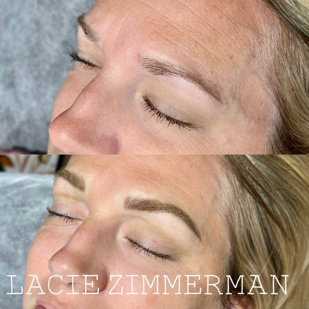 Client before and after combination brow technique.