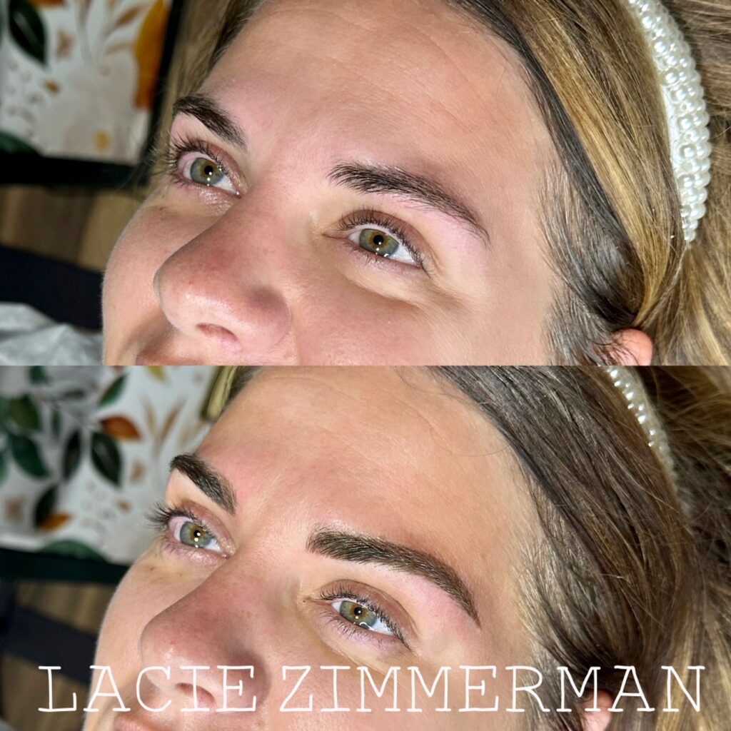 Client before and after combination brow technique.