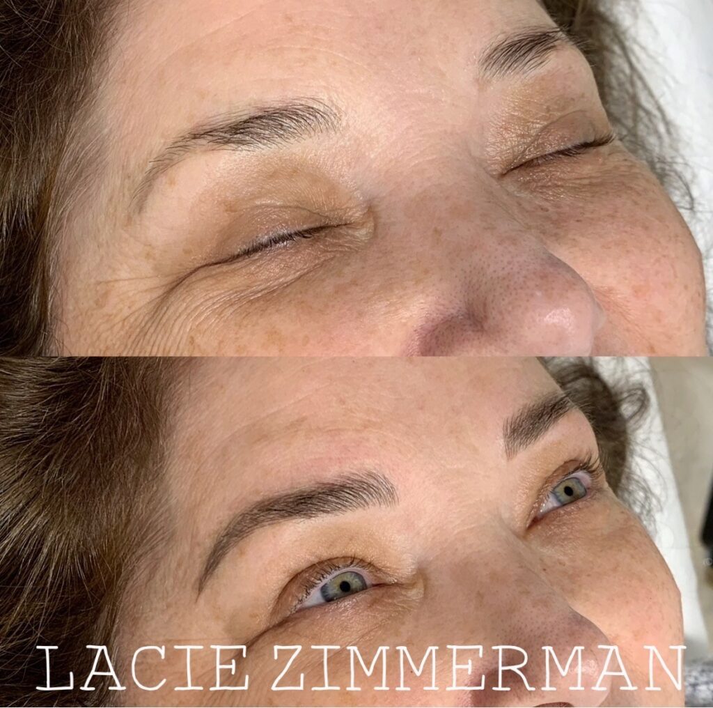 Client before and after combination brow technique.