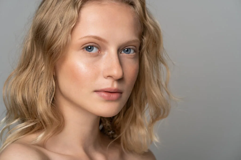 Close up of woman with healthy skin and hydrated lips