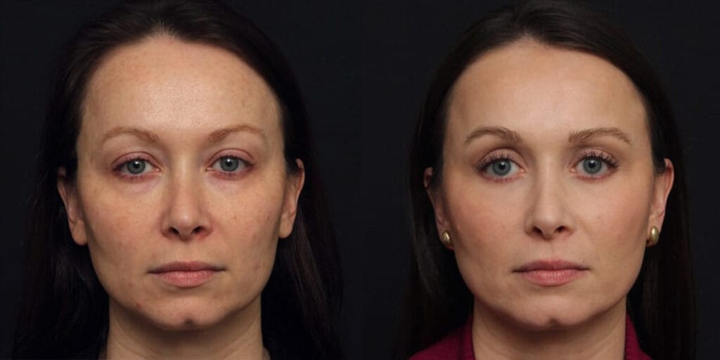 Female patient shown before and after an upper and lower blepharoplasty with full face CO2 laser with Dr. Duplechain in Lafayette, LA